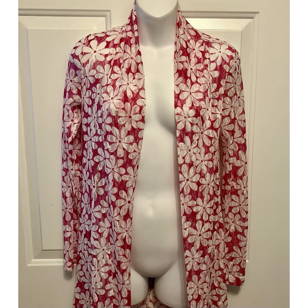 Robert Kitchen Canada XS Swimsuit CoverUp Pink‎ White Floral Mesh Women's
